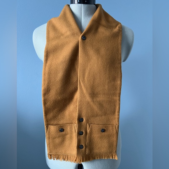 Vintage Sears Scardigan All Wool Button Scarf Vest Tan Fringe - Picture 2 of 10